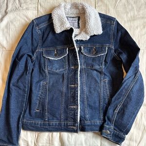 XS Sonoma Every Day Sherpa Lined Jean Jacket with Floral Dye on Back